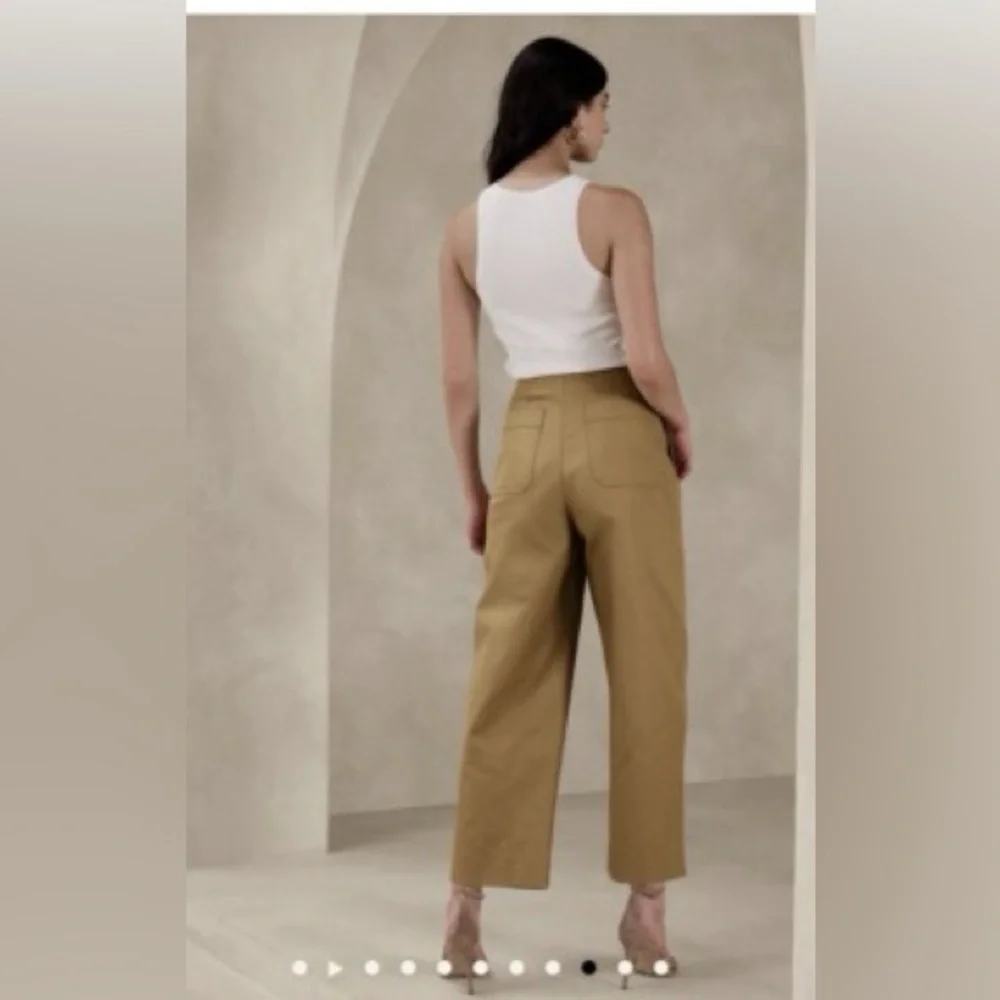 Banana Republic Cropped Wide-Leg Pants in Olive - Picture 2 of 10